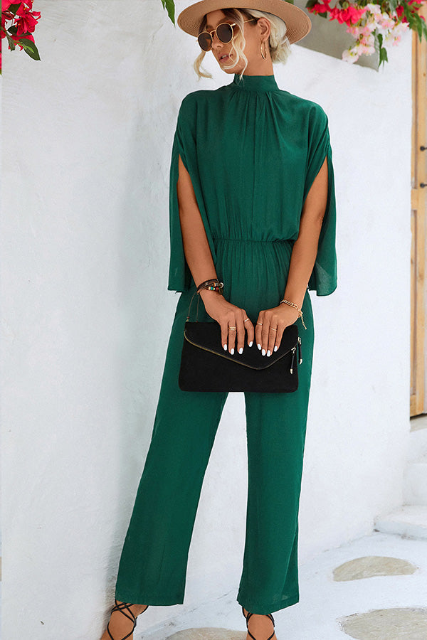 Pleated Solid Color High Waist Jumpsuit - Fashionpara