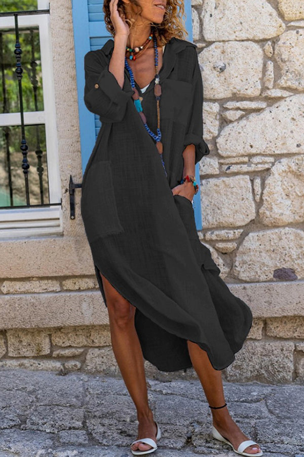 V Neck Pockets Slit Caftan Dress - Fashionpara