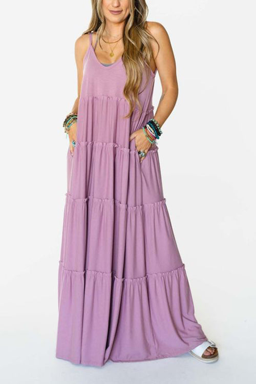Tiered Pockets Slip Maxi Dress - Fashionpara