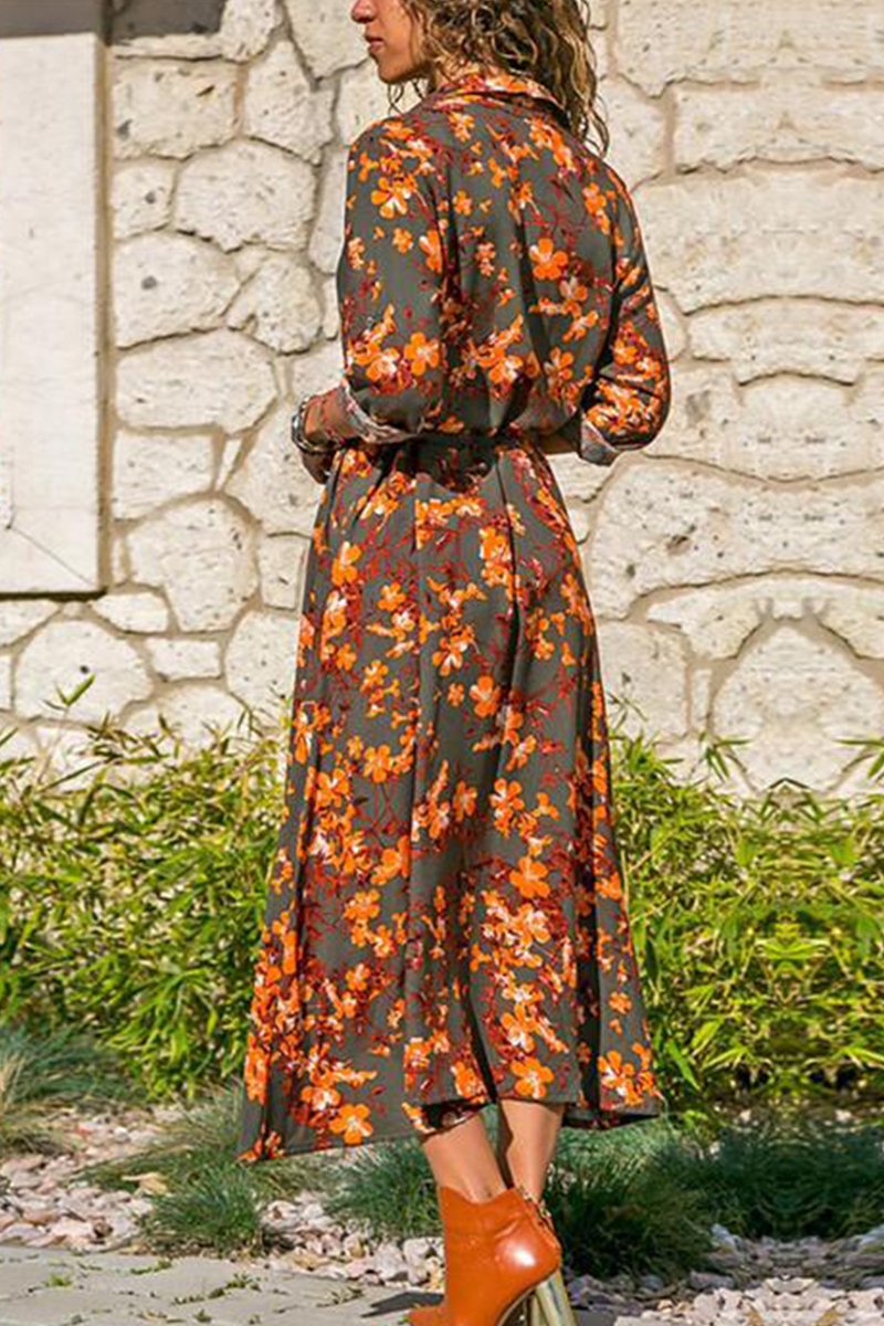 Florcoo Printed Long Sleeve 4 Colors Midi Dress - Fashionpara