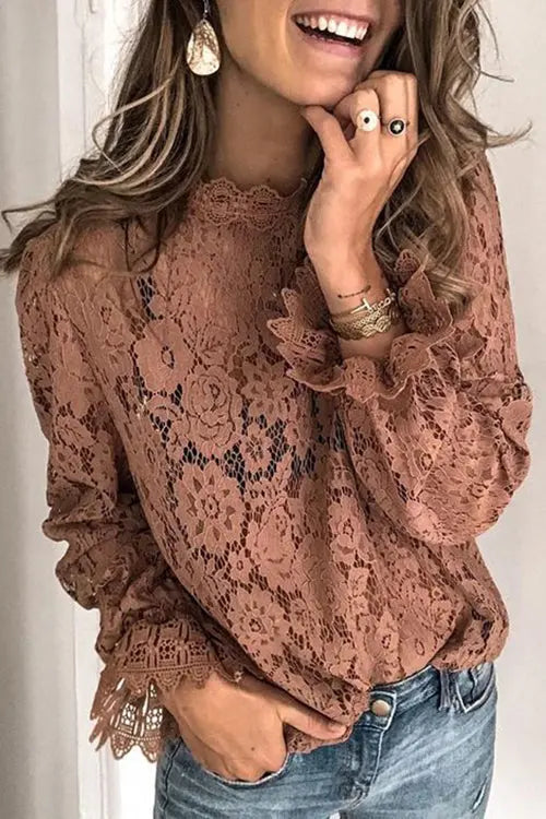 Layering Lace Puffed Sleeve Top - Fashionpara