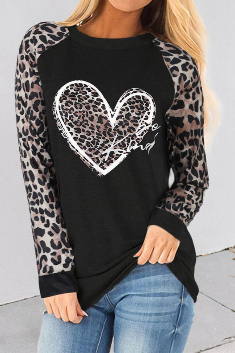 Valentine Leopard Heart Be Kind Blouse - Black - Fashionpara