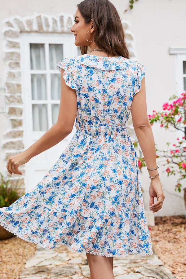 Floral Print Ruffle Hem Mini Dress - Fashionpara