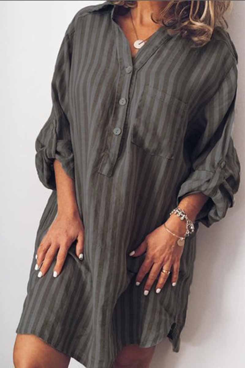 Florcoo Printed Striped Long Shirt Mini Dress(6 colors) - Fashionpara