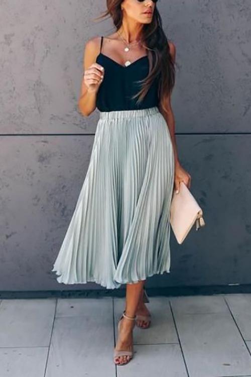 Metallic Pleated Maxi Skirts - Fashionpara