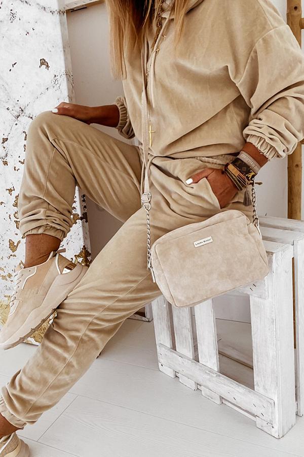Velvet Drawstring Hooded Joggrt Set - Fashionpara