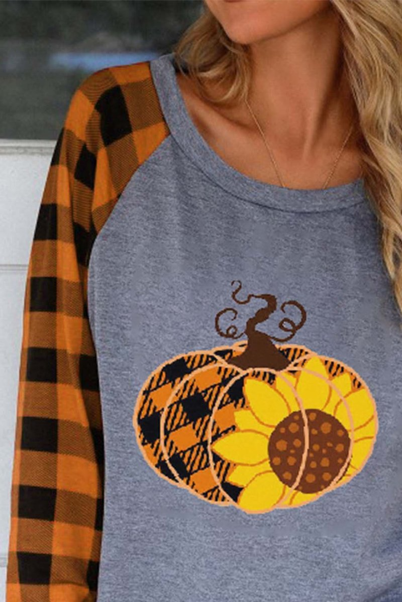 Women's T-shirts Plaid Pumpkin Print T-shirt - Fashionpara