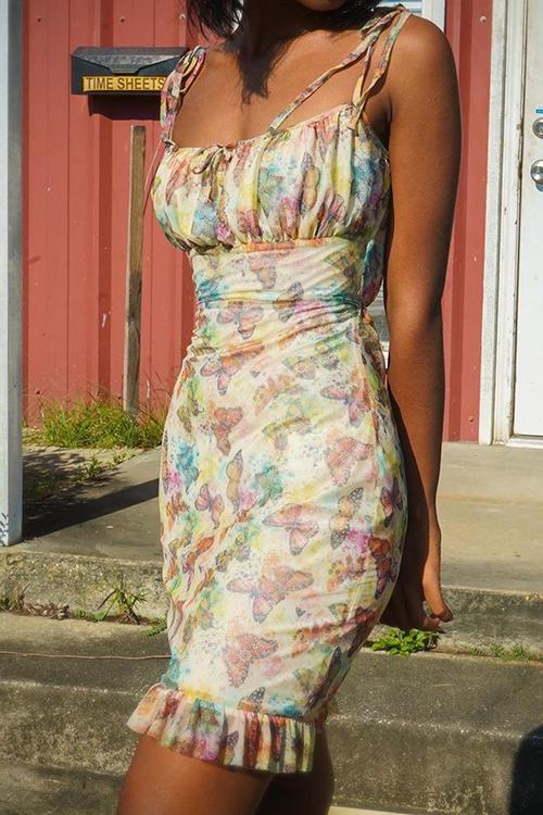 Butterfly Print Slip Mini Dress - Fashionpara