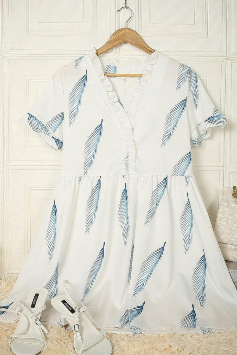 Go Your Own Way Feather Print Dress - Fashionpara