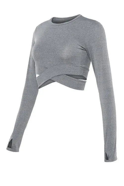 Cross Long Sleeve Crop Top - Fashionpara