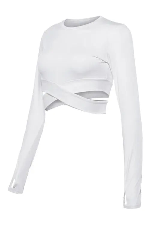 Cross Long Sleeve Crop Top - Fashionpara