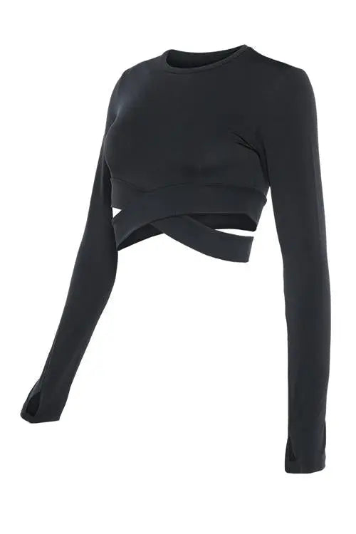 Cross Long Sleeve Crop Top - Fashionpara
