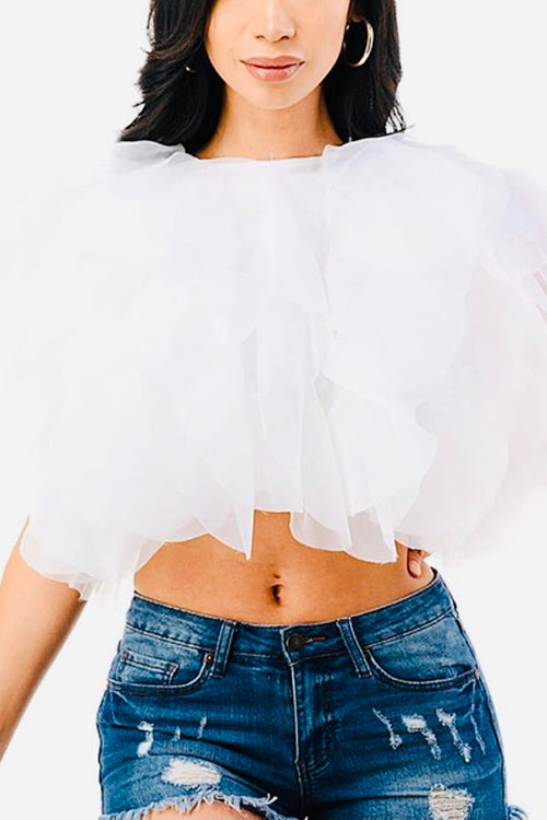 Ruffled Feathers Sleeveless Tulle Top - Fashionpara