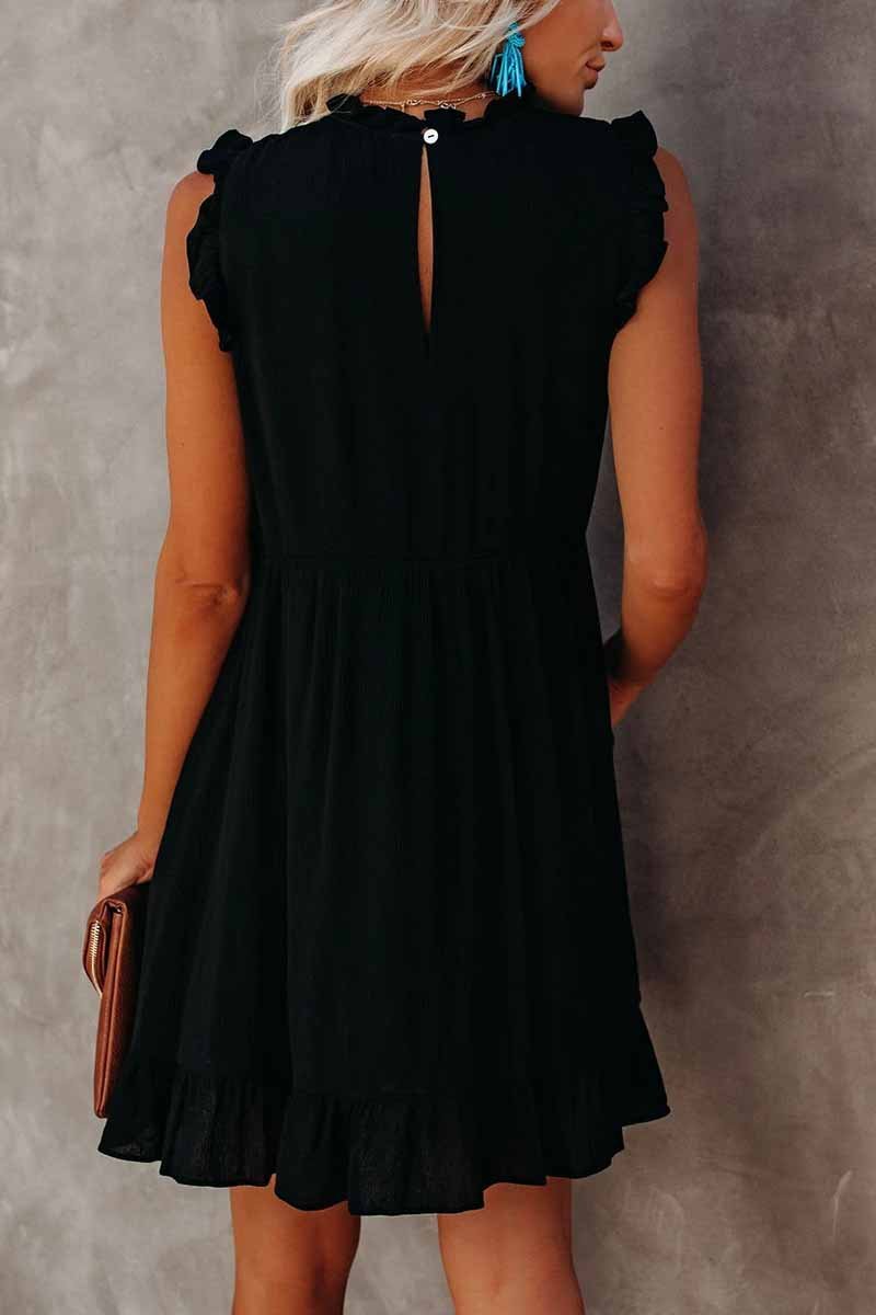Florcoo Solid Color Ruffled Waist Mini Dress - Fashionpara