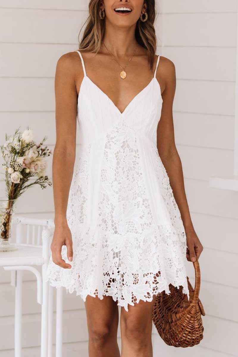 Florcoo Sexy Lace Sling Halter Mini Dresses - Fashionpara