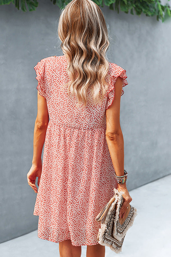Ruffled Flower Print V Neck Cusual Dress - Fashionpara