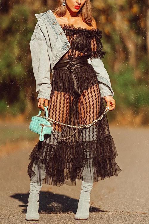 Off Shoulder See Though Maxi Dress - Fashionpara