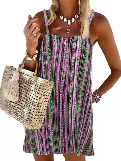 Casual Multicolor Striped Sphagetti Mini Dress - Fashionpara