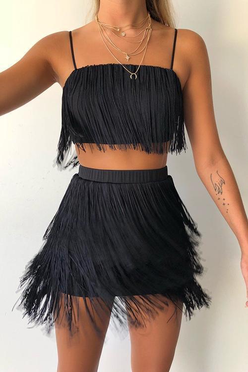 Layer Tassels Skirts Set - Fashionpara