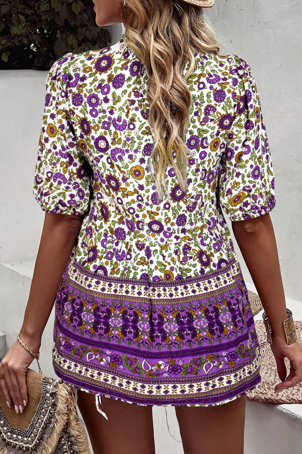 Bohemian Floral V Neck Casual Tops - Fashionpara
