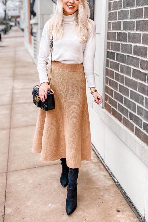 High Collar Knit Long Sleeve T Shirt - Fashionpara
