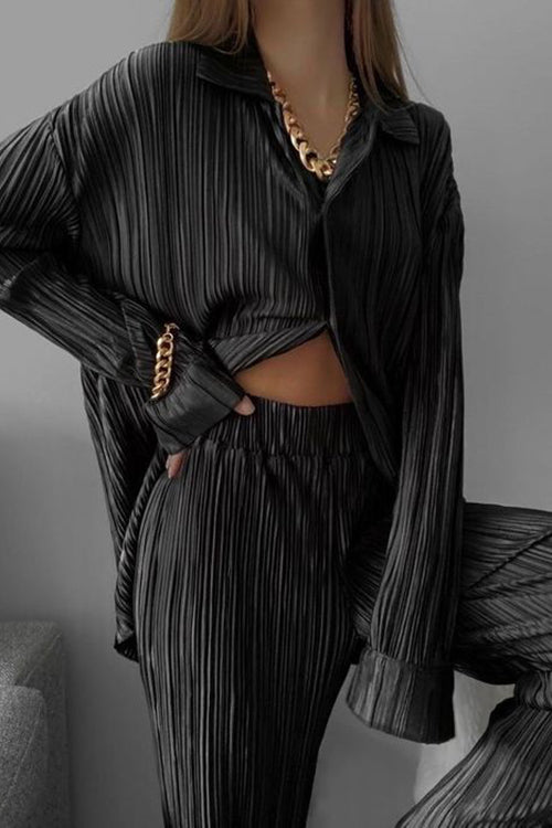 Pleated Oversized Shirt and Trouser Set - Fashionpara