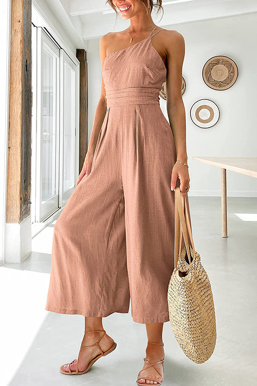 One Shoulder Straps Wide Leg Jumpsuits - Fashionpara