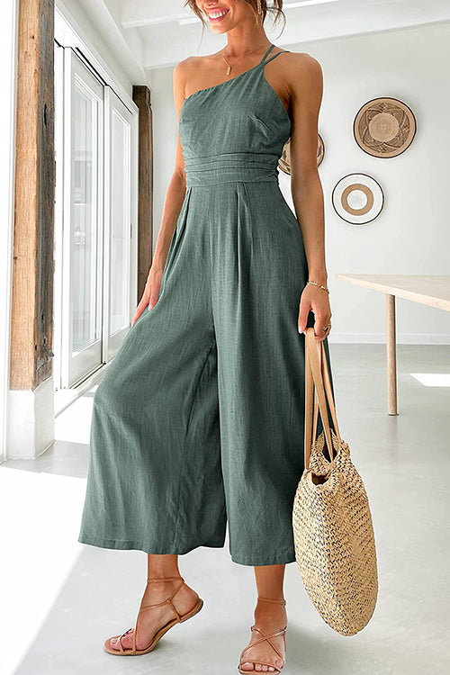 One Shoulder Straps Wide Leg Jumpsuits - Fashionpara