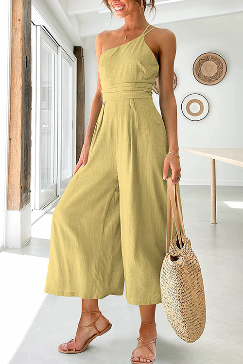 One Shoulder Straps Wide Leg Jumpsuits - Fashionpara