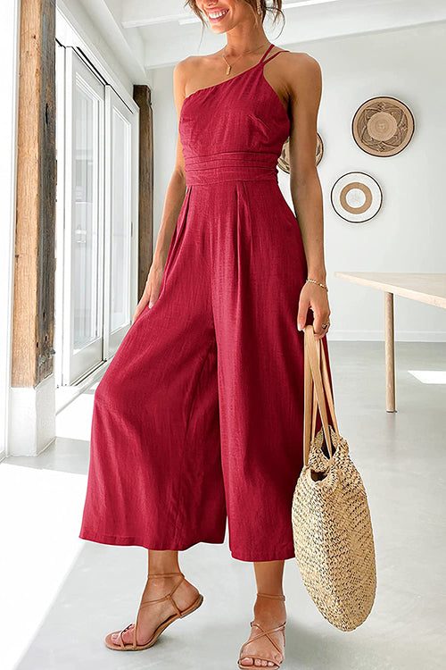 One Shoulder Straps Wide Leg Jumpsuits - Fashionpara