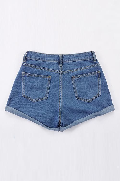 Classic Pocket High Waist Denim Shorts - Fashionpara