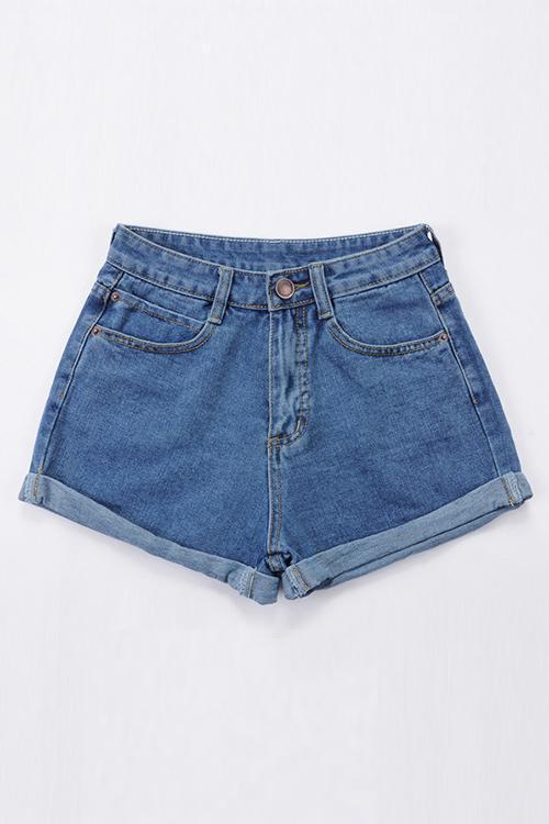 Classic Pocket High Waist Denim Shorts - Fashionpara