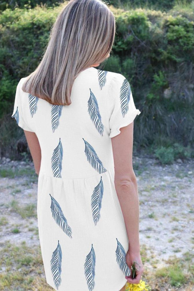 Go Your Own Way Feather Print Dress - Fashionpara