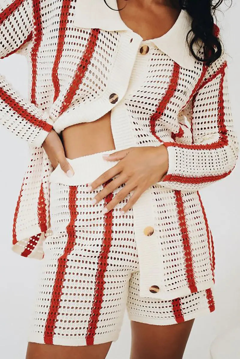 Head In The Clouds Crochet Cardigan Short Set - Fashionpara