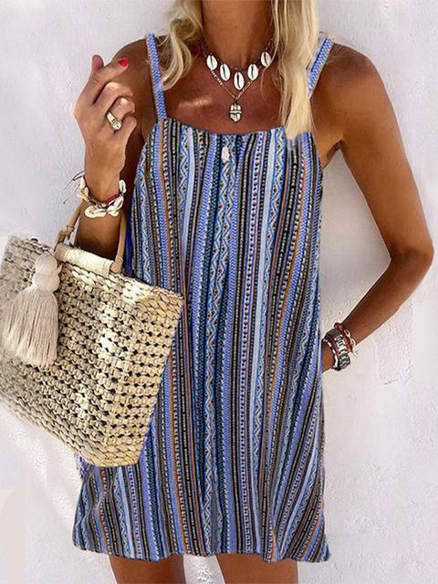 Casual Multicolor Striped Sphagetti Mini Dress - Fashionpara