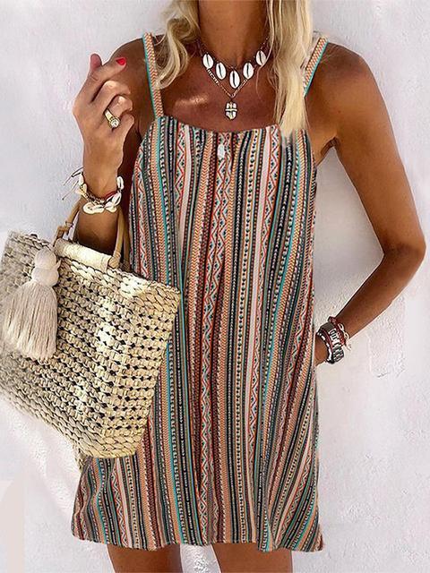 Casual Multicolor Striped Sphagetti Mini Dress - Fashionpara