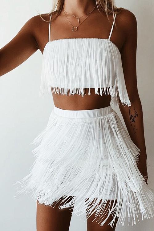 Layer Tassels Skirts Set - Fashionpara