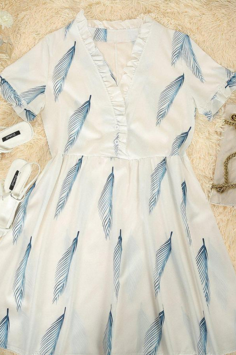 Go Your Own Way Feather Print Dress - Fashionpara