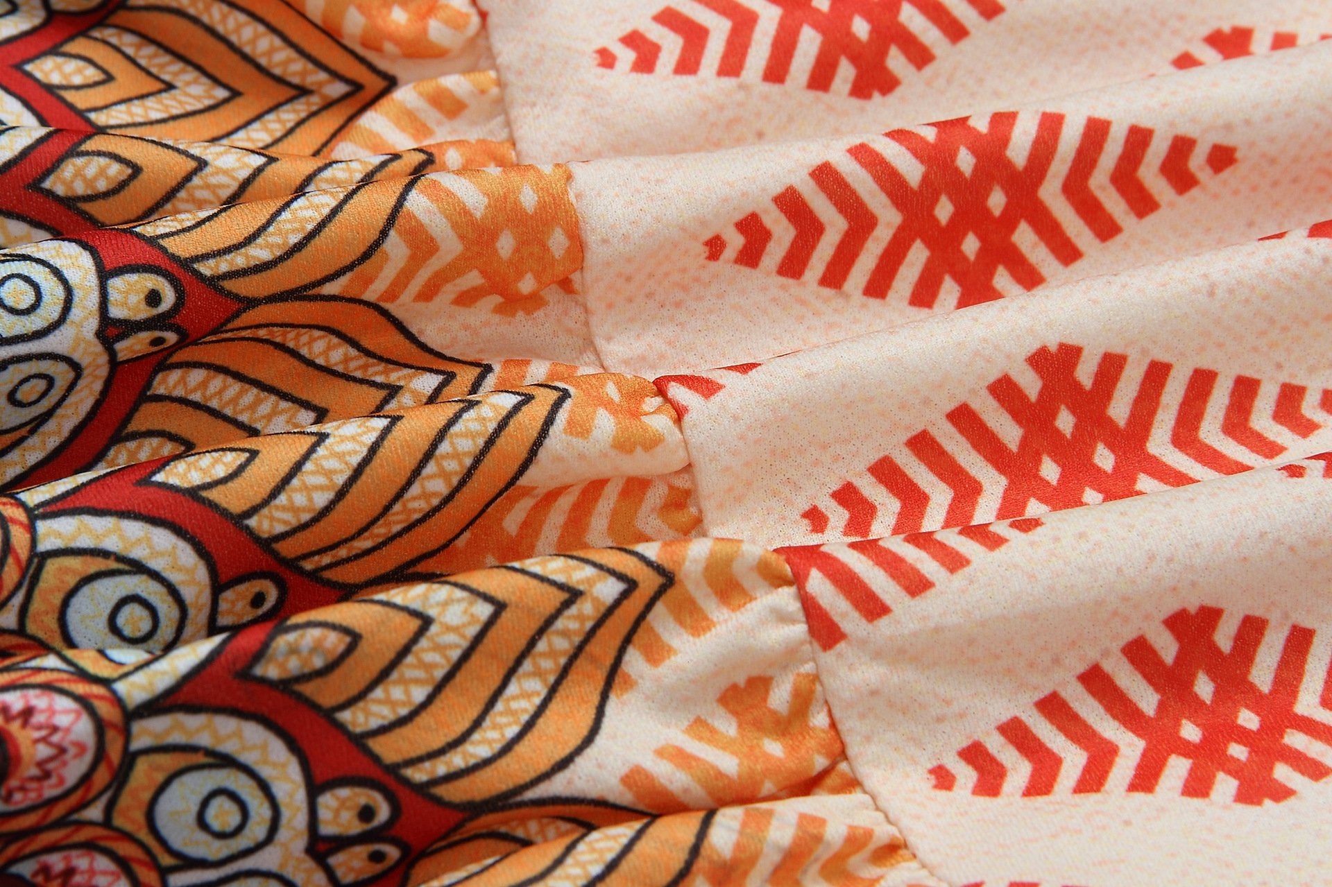 Florcoo Spring And Summer Fashion Retro V-Neck Print Short Sleeves Mini Dress - Fashionpara