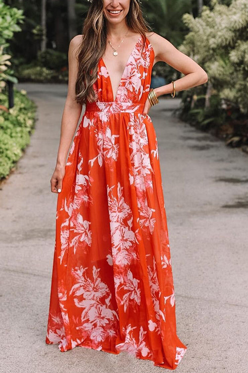V Neck Backless Slip Maxi Dress - Fashionpara