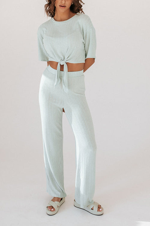 Knot Short Sleeve Pants Set - Fashionpara