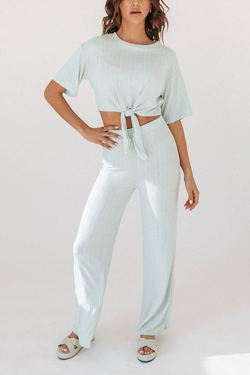 Knot Short Sleeve Pants Set - Fashionpara