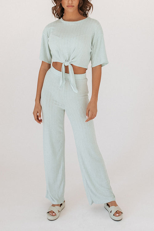 Knot Short Sleeve Pants Set - Fashionpara