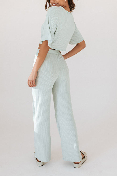 Knot Short Sleeve Pants Set - Fashionpara