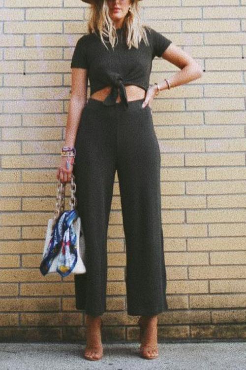 Knot Short Sleeve Pants Set - Fashionpara