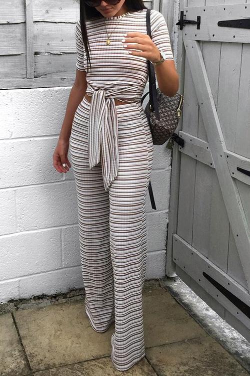 Stripe Knot Pants Set - Fashionpara