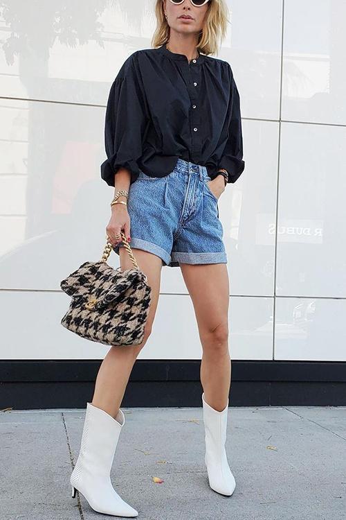 Classic Pocket High Waist Denim Shorts - Fashionpara