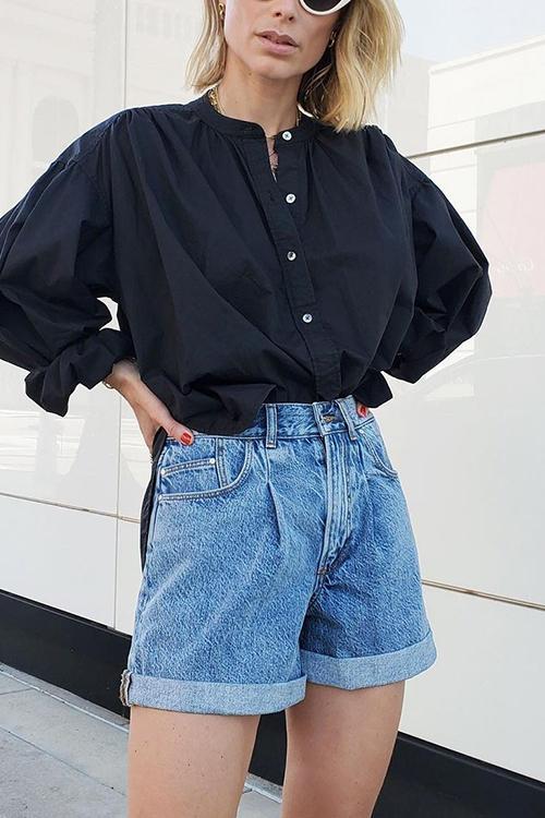 Classic Pocket High Waist Denim Shorts - Fashionpara