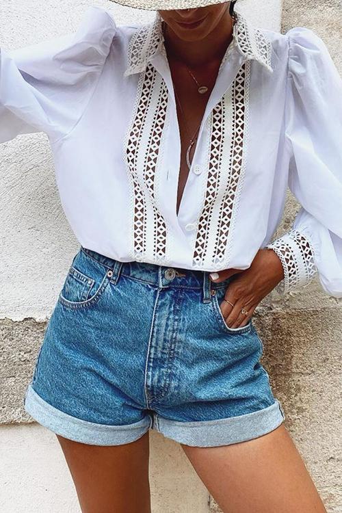 Classic Pocket High Waist Denim Shorts - Fashionpara