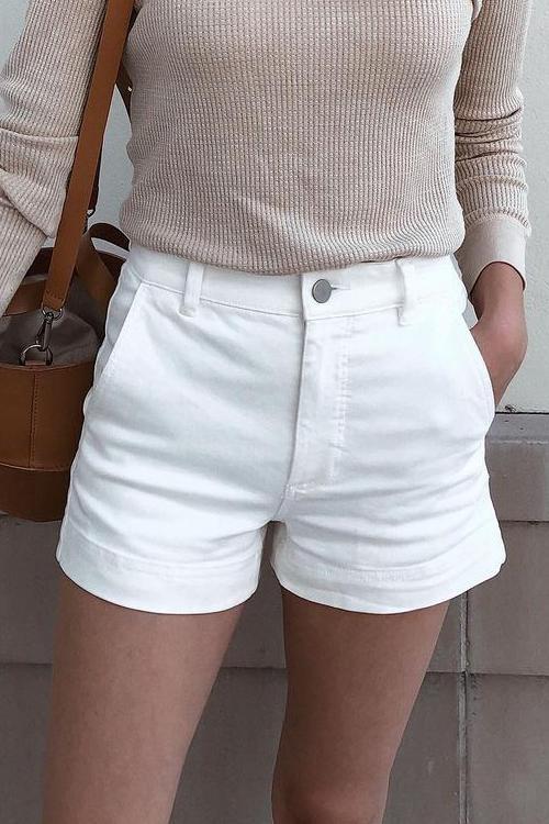Classic Pocket High Waist Denim Shorts - Fashionpara